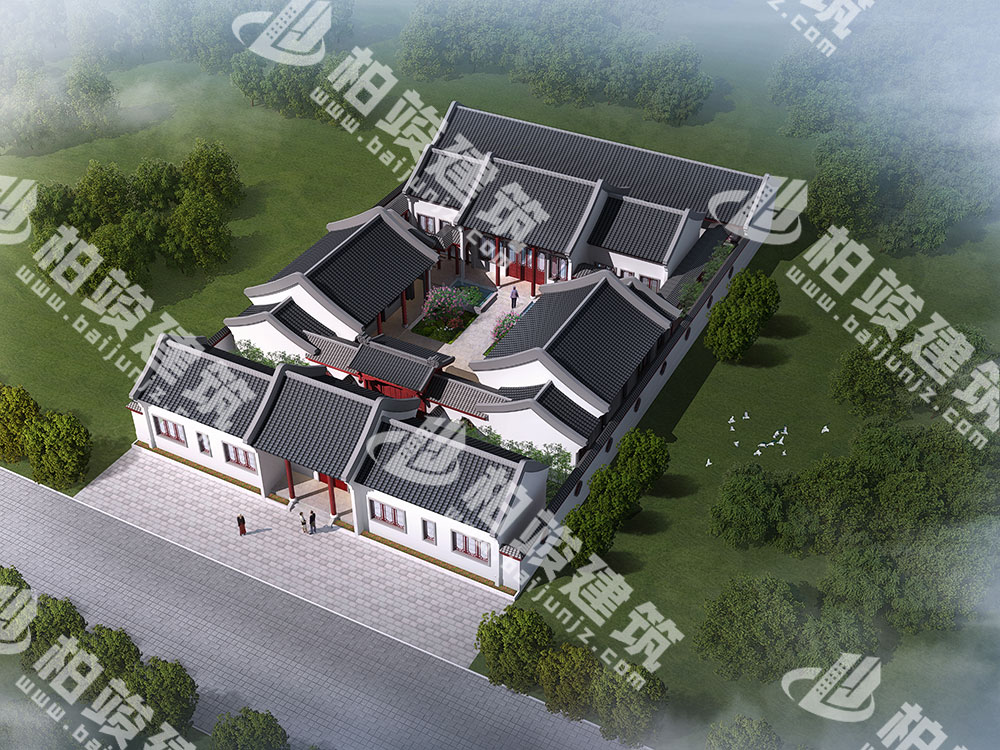 農(nóng)村自建四合院設計圖，三進院落，占地1292㎡，內(nèi)部15室