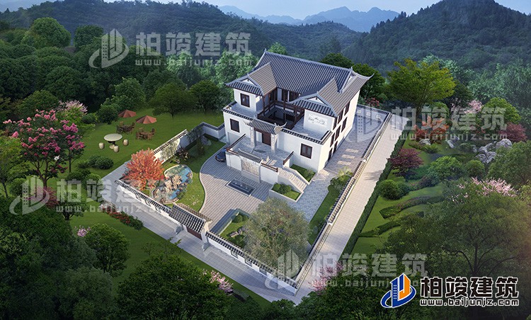 農(nóng)村自建一進(jìn)三層四合院設(shè)計圖，帶地下酒窖、車庫、天井、庭院園林