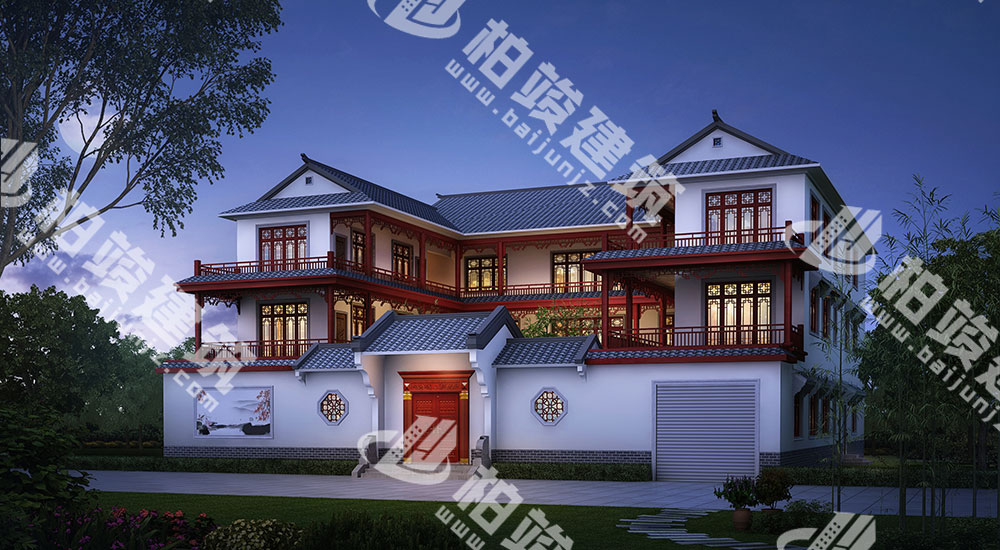 一進三層新古典風格四合院設計圖，13室7廳12衛(wèi)，帶電梯、車庫