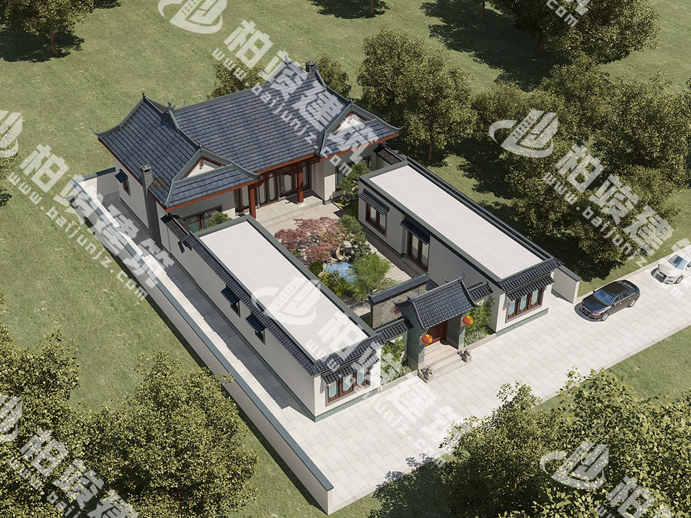 農(nóng)村自建四合院設(shè)計圖，中式庭院帶池，五臥室設(shè)計