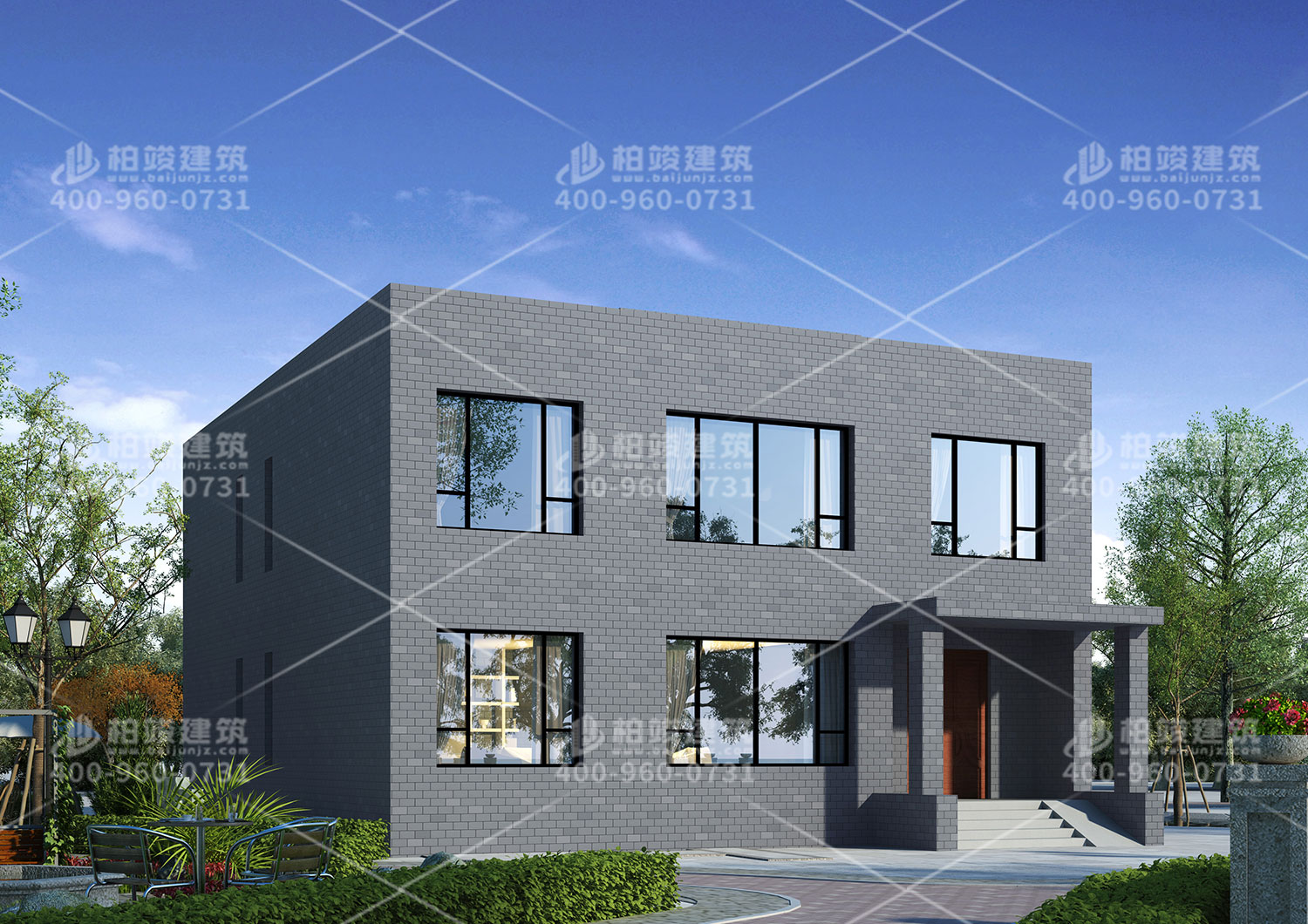 二層豪華別墅設(shè)計(jì)，平房頂設(shè)計(jì)。