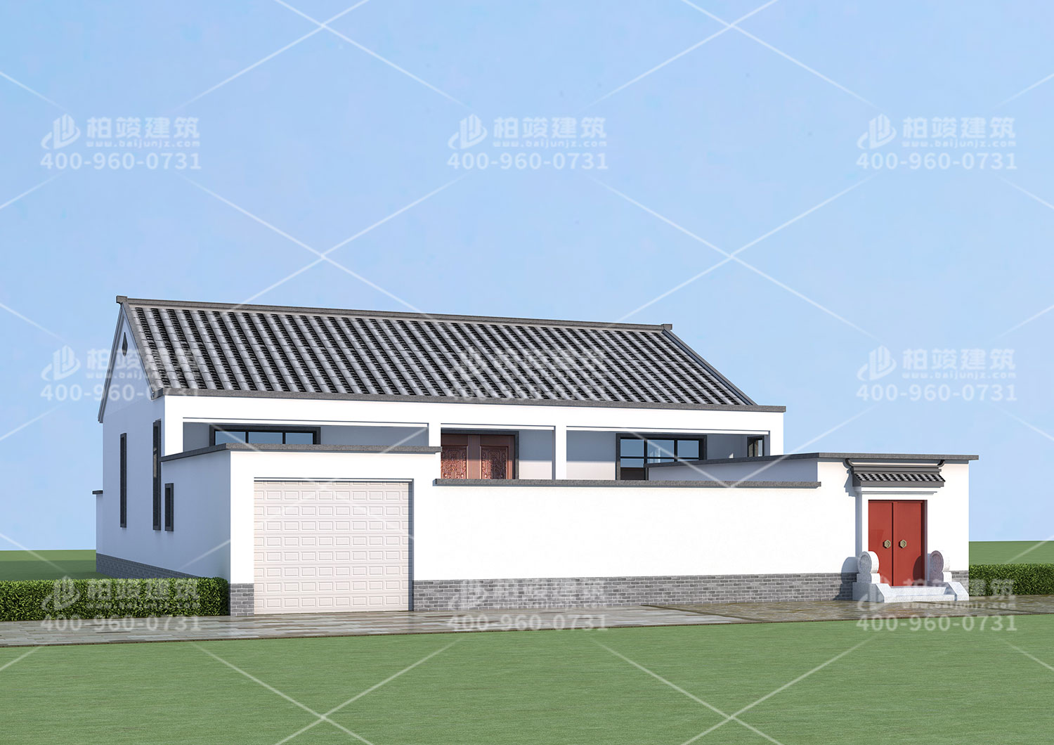 中式別墅設(shè)計(jì)圖，帶院子和地下室。