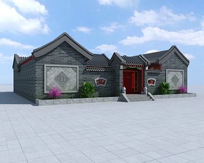 農村中式四合院，帶堂屋。