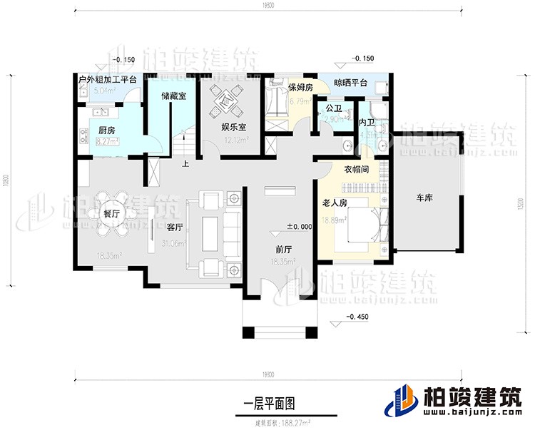一層：2臥室，公衛(wèi)，健身房，2露臺。