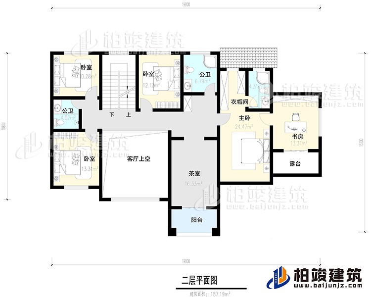 二層：4臥室，陽臺，露臺 ，衣帽間，書房，內衛(wèi)，公衛(wèi) ，茶室