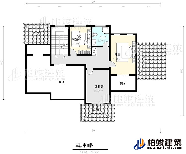 三層：2臥室，公衛(wèi)，健身房，2露臺。