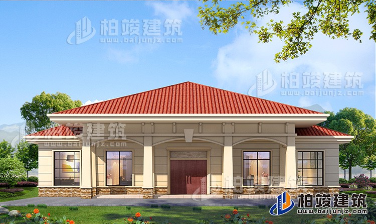 農(nóng)村20萬自建一層平房設(shè)計圖，占地面積280平米BZ114-簡歐風(fēng)格