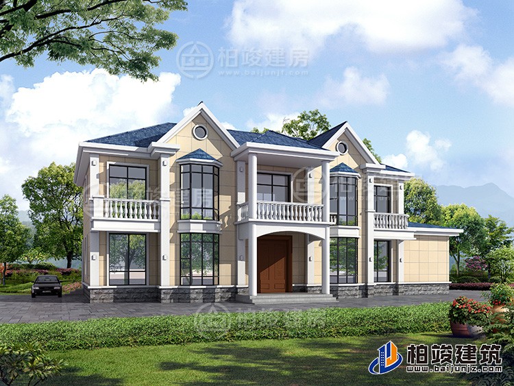 農(nóng)村30萬別墅款式二層自建房設計圖，外觀簡約大氣BZ289-簡歐風格