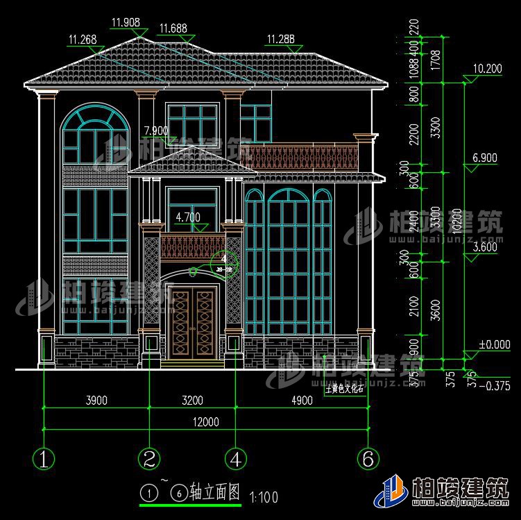 三層農村自建房屋建筑施工圖別墅設計圖紙,小別墅設計圖BZ385-簡歐風格