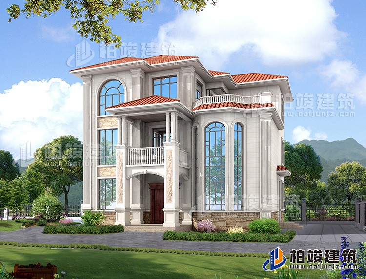 三層農村自建房屋建筑施工圖別墅設計圖紙,小別墅設計圖BZ385-簡歐風格