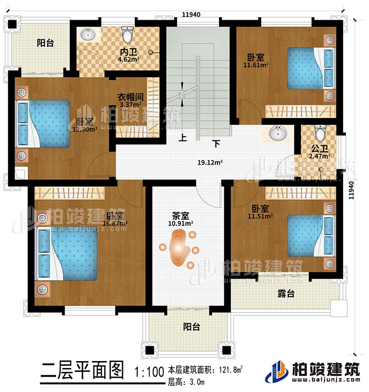 二層：4臥室、衣帽間、茶室、公衛、內衛、2陽臺、露臺