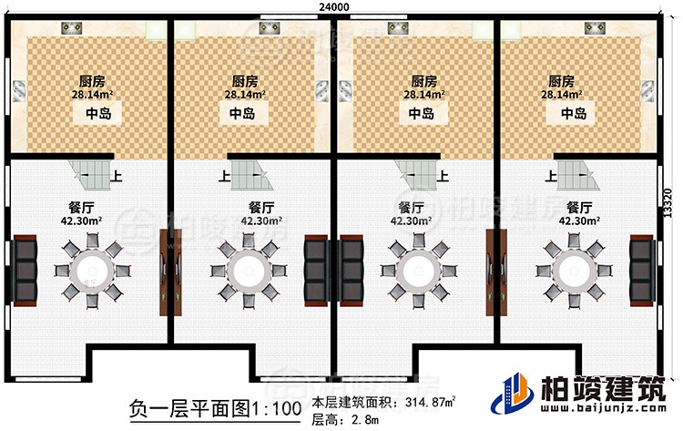 地下室：4廚房、4中島、4餐廳