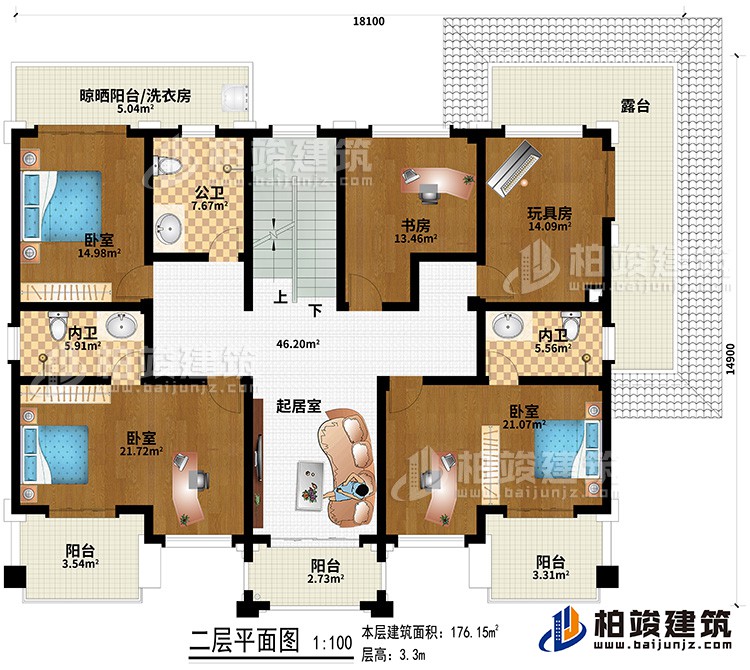 新款農村四層別墅設計圖紙及效果圖，外立面清新別致BZ412-新中式風格