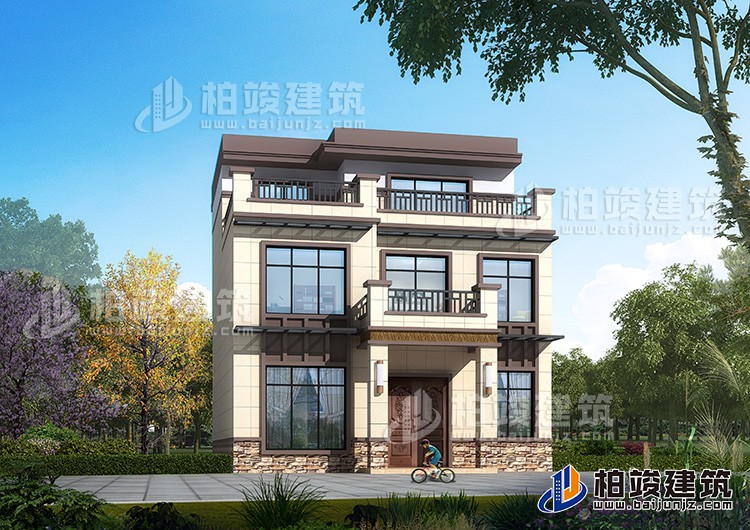 農村三層120平米房屋設計圖及效果圖，造價20萬BZ3515-新中式風格