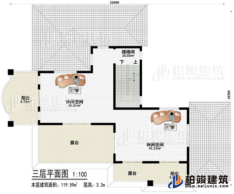 頂層：2休閑空間、2露臺、2陽臺、樓梯間