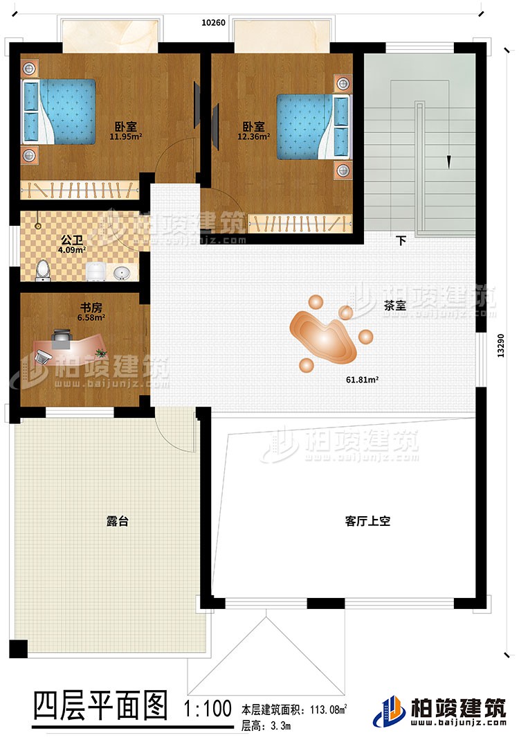 四層：2臥室、茶室、公衛、書房、客廳上空、露臺