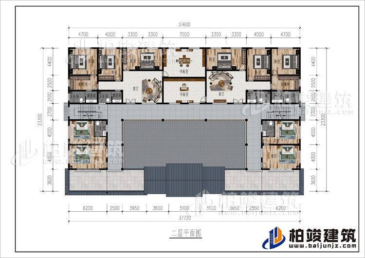 二層：2客廳、2書畫室、公衛、10臥室、2衣帽間、4內衛、2露臺