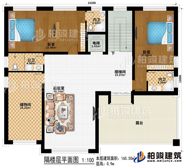 閣樓：2臥室、電梯、樓梯間、起居室、儲(chǔ)物間、公衛(wèi)、2內(nèi)衛(wèi)、露臺(tái)