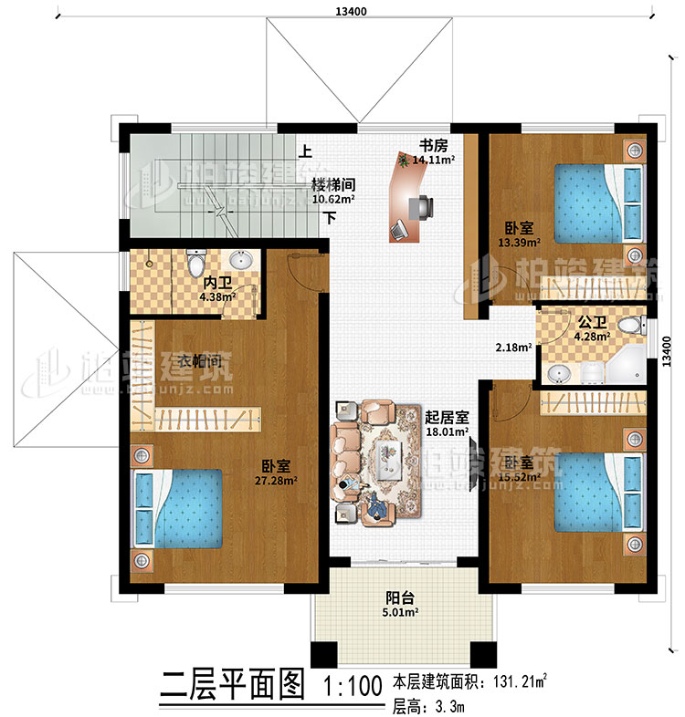 二層：室外觀景露臺、地下車庫入口、入戶門廊、玄關、客廳、神龕、茶室、樓梯間、2臥室、公衛、內衛