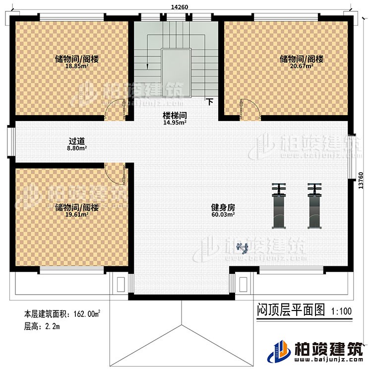 三層：樓梯間、3儲物間/閣樓、過道、健身房